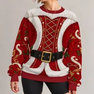 Mrs Claus Red Corset Outfit for Christmas Parties and Festive Holiday Celebrations All-over Print Knitted Sweater