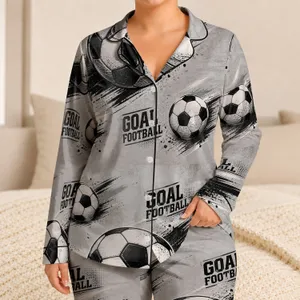 Vintage Soccer Ball And Football Club Lounge Gift For Boys And Teens Home Wear Style Satin Pajamas Set