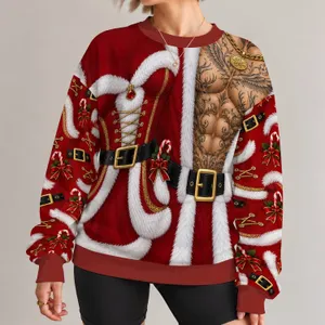 Tattooed Santa Couple Costumes for Christmas Parties and Matching Holiday Celebrations All-over Print Knitted Sweater