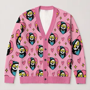 Cute Spooky Clown Hearts for Halloween Layering and Everyday Alternative Style for Teens All-over Print Knitted Cardigan