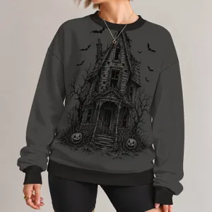 Haunted House Bats And Pumpkins For Halloween Night And Spooky Season Gift Lovers All-over Print Knitted Sweater