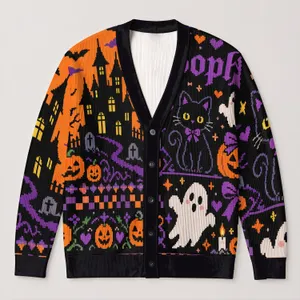 Spooky Pumpkin Ghost And Haunted House Halloween Fun For Fall Celebrations All-over Print Knitted Cardigan