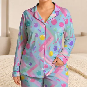 Bubblegum Pop Pastel Candy Chevron Motifs for Cozy Sleepwear and Lounge Nights Set Satin Pajamas Set