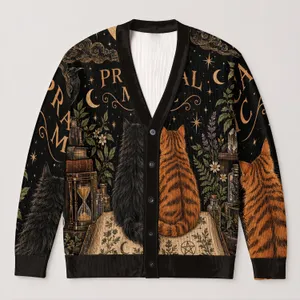 Practical Magic Cats, Celestial Moon And Botanical Witchery For Cozy Halloween Nights All-over Print Knitted Cardigan