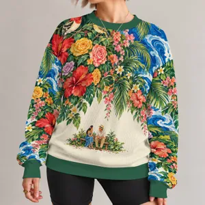 Tropical Birds And Garden Blooms For Colorful Spring Layering And Everyday Wear All-over Print Knitted Sweater