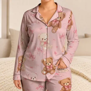 Blush Pink Teddy Bears and Ribbon Bows for Cozy Bedtime Charm for Girls Gift Set Satin Pajamas Set