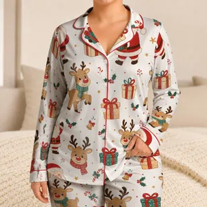 Holiday Santa Reindeer And Gift Boxes For Cozy Christmas Nights At Home Style Women Satin Pajamas Set