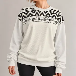 Black and Ivory Nordic Geometric Yoke for Cozy Autumn Weekends and Casual Menswear All-over Print Knitted Sweater