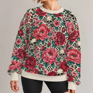 Rose Red Blooms and Engraved Skulls for Bold Everyday Alternative Style for Women All-over Print Knitted Sweater