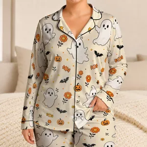 Cute Ghost And Bat Halloween Gift For Cozy Fall Sleepovers For Kids And Teens At Home Satin Pajamas Set