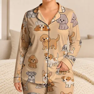 Cute Puppy Motif for Cozy Bedtime, Soft Apricot Tones for Little Kids Everyday Wear Satin Pajamas Set