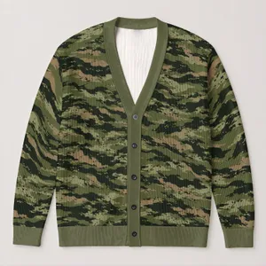 Retro Tiger Stripe Camo for Outdoor Commutes and Everyday Casual Wear All-over Print Knitted Cardigan