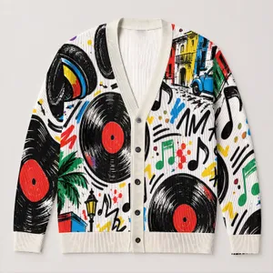 Headphone And Vinyl Music Graffiti for Concert Nights and Streetwear Style All-over Print Knitted Cardigan