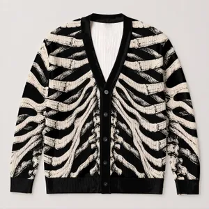 Anatomical Skeleton Rib Bones for Alternative Streetwear and Everyday Gothic Style All-over Print Knitted Cardigan