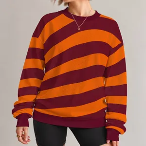 Burnt Orange Burgundy Wide Stripes for Casual Streetwear and Autumn Outings All-over Print Knitted Sweater