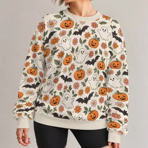 Cute Ghosts, Jack-O'-Lanterns and Bats for Cozy Halloween and Autumn Festivities All-over Print Knitted Sweater