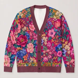 Vibrant Wildflower Garden in Jewel Tones for Creative Everyday Layering All-over Print Knitted Cardigan
