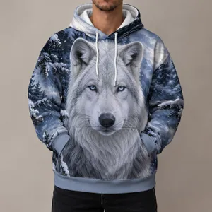White Wolf Winter Forest Scene for Cozy Outdoor Adventures and Everyday Wear All-over Print Hoodie (Lightweight)