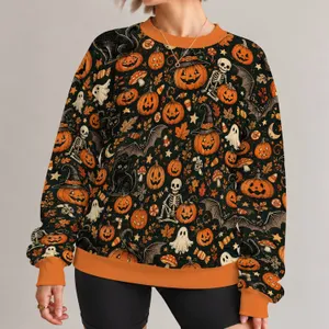 Jack-O'-Lantern And Bat Halloween Collage For Festive Autumn Outings All-over Print Knitted Sweater
