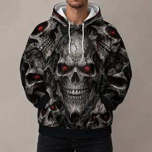 Red-Eyed Skull and Bone Motifs for Dark Alternative Style and Halloween Nights All-over Print Hoodie (Lightweight)