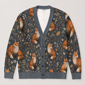 Golden Foxes and Autumn Foliage for Cozy Woodland Layering, Weekend Nature Lovers All-over Print Knitted Cardigan