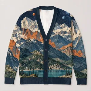 Cosmic Mountain Landscape For Relaxed Layering And Stargazing Weekends For Women All-over Print Knitted Cardigan