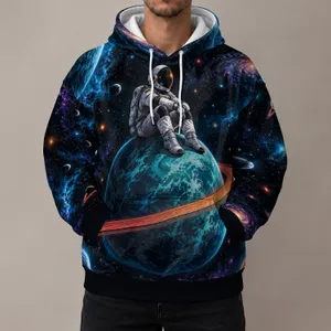 Seated Astronaut on Ringed Planet for Cosmic Adventures and Everyday Exploration All-over Print Hoodie (Lightweight)