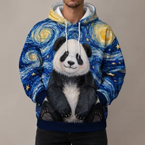 Starry Sky Panda Beneath Golden Cosmic Whirls for Relaxed Weekend Outdoor Adventures All-over Print Hoodie (Lightweight)