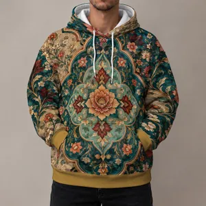 Teal Gold Floral Medallion for Cultural Celebrations and Elegant Everyday Wear All-over Print Hoodie (Lightweight)