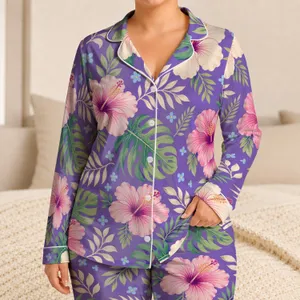 Hibiscus Bloom Tropical Resort Sleepwear For Vacations, Beach Weekends, And Getaways Satin Pajamas Set