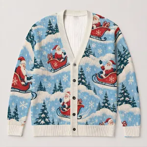 Santa Sleigh Holiday Cheer for Festive Winter Gatherings and Cozy Everyday Style for Women All-over Print Knitted Cardigan