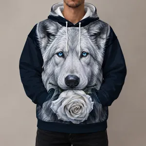 White Wolf and Rose Portrait for Bold Nature Lovers and Winter Nights All-over Print Hoodie (Lightweight)