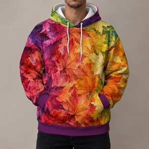 Vibrant Autumn Maple Leaf Color Study for Casual Campus and Weekend Outdoor Wear All-over Print Hoodie (Lightweight)
