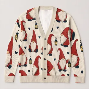 Whimsical Bearded Gnome Figures for Cozy Holiday Gatherings and Casual Everyday Style All-over Print Knitted Cardigan
