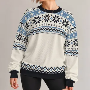 Nordic Blue And Ivory Geometric Motifs For Cozy Autumn Weekend Wear All-over Print Knitted Sweater