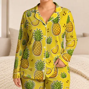 Cheerful Pineapple Motif For Sunny Getaways And Cozy Lounging By The Poolside Days Satin Pajamas Set