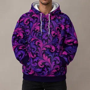 Magenta Violet Baroque Swirls for Night Out and Everyday Alternative Street Style All-over Print Hoodie (Lightweight)
