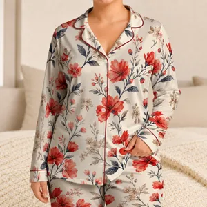 Ivory Watercolor Floral Resort Lounge Style For Women And Cozy Gift Giving Satin Pajamas Set
