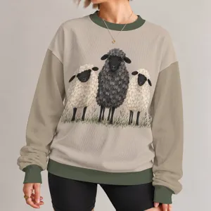 Three Sheep in a Meadow for Cozy Farmhouse Country Living and Countryside Gifts All-over Print Knitted Sweater