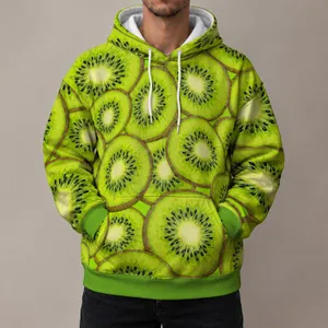 Lime Green Kiwi Slice Motif For Fresh Everyday Street Style Wear All-over Print Hoodie (Lightweight)