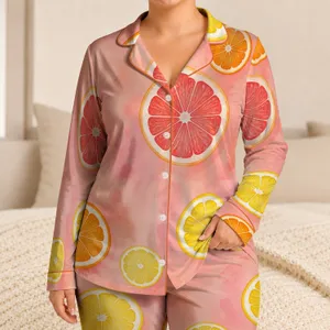 Blush Citrus Slice Watercolor Resort Nights for Cozy Summer Getaways for Women Satin Pajamas Set