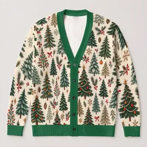 Christmas Tree Holiday Motifs For Cozy Winter Gatherings And Festive Everyday Layering All-over Print Knitted Cardigan