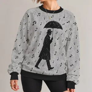 Umbrella Walker And Musical Notes For Music Lovers And Creative Everyday Style All-over Print Knitted Sweater