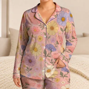 Blush Daisy Floral For Cozy Nights, Relaxed Mornings, And Soft Pastel Home Style Satin Pajamas Set
