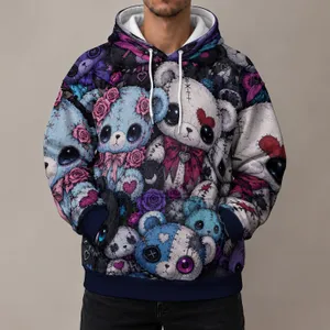 Colorful Gothic Plush Bear Collage for Everyday Streetwear and Creative Casual Outings All-over Print Hoodie (Lightweight)