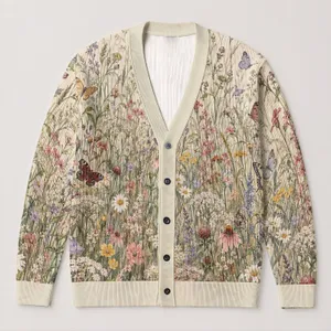 Butterflies And Wildflowers For Relaxed Everyday Layering, Nature-Loving Women’s Style All-over Print Knitted Cardigan