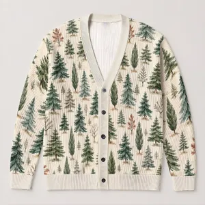 Watercolor Pine Tree Woodland Style for Cozy Winter Layering Women and Nature Lovers All-over Print Knitted Cardigan