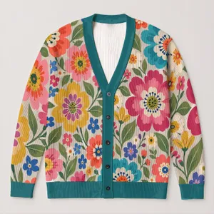 Colorful Floral Blooms and Garden Hues for Casual Layering and Everyday Style for Women All-over Print Knitted Cardigan