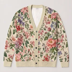 Romantic Botanical Floral Blooms for Everyday Layering and Weekend Garden Outings All-over Print Knitted Cardigan