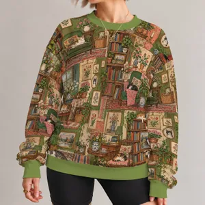Whimsical Storybook Rooms and Cats for Artful Everyday Living and Book Lovers All-over Print Knitted Sweater